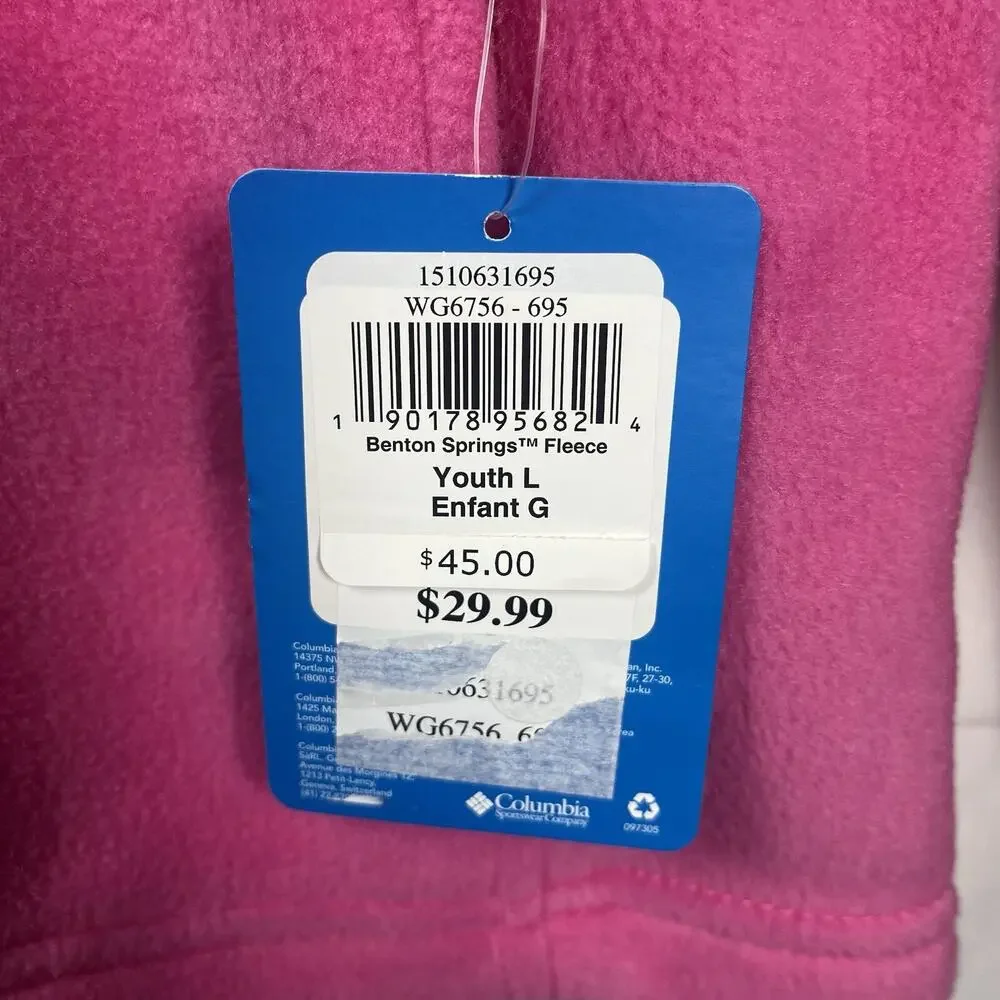 Columbia Benton Springs 2 fleece jacket youth large pink NEW